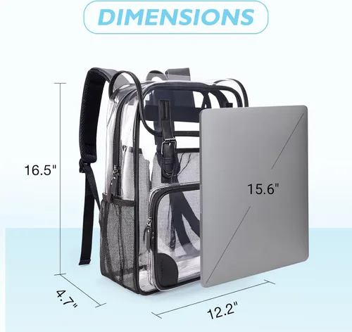 Vista 6 de mommore Mochila transparente resistente, grande, transparente, para escuela, PVC, aprobada para estadios, mochila transparente