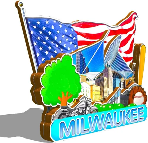 Vista 2 de Milwaukee Wisconsin USA - Imán de madera para nevera, monumentos 3D, recuerdos coleccionables, decoración hecha a mano -1301