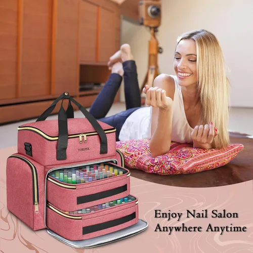 Vista 8 de YOREPEK XL - Estuche organizador de esmalte de uñas para 96 a 100 botellas Rosa-96bottles