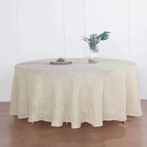 Vista 16 de Efavormart Mantel Redondo de Arpillera Sintética de Yute Natural de 90 Pulgadas - Cubierta de Mesa Rústica Boho Chic Estilo Granja para Navidad