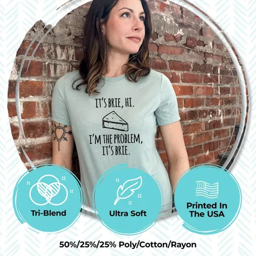 Vista 2 de Cute Women's Screen Printed Crew Neck Tee, Shirts With Sayings, Dusty Blue or Olive