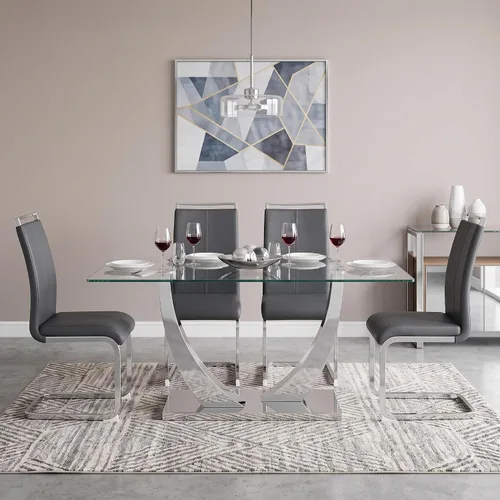 Vista 17 de Juego de mesa de comedor de 63 pulgadas para 4, juego de mesa de comedor dorado moderno para 4, juego de mesa de cocina de mármol sintético