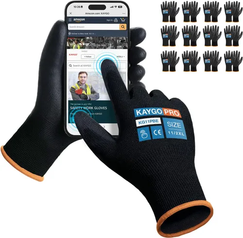 Vista 92 de KAYGO KG11PB - Guantes de trabajo de seguridad con revestimiento de poliuretano, 12 pares de guantes de punto sin costuras para hombres y mujeres