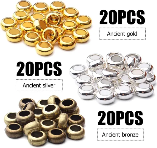 Vista 2 de Aylifu 60pcs Rondelle Large Hole Spacer Beads Tibetan European Spacer Loose Hole Metal Beads for Necklace Bracelet Jewelry Making