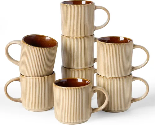 Vista 42 de famiware Juego de 4 tazas de café de 12 onzas, tazas de cerámica con asa Negro (Star-Black)