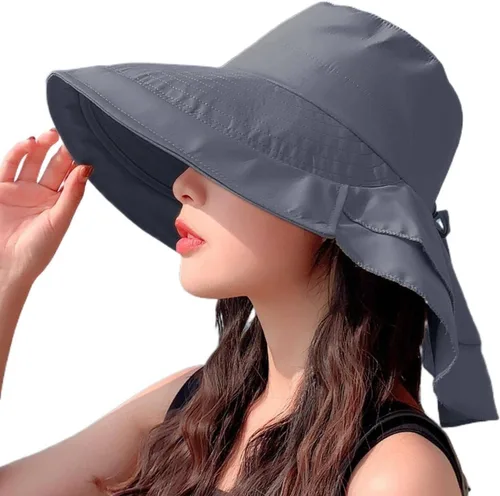 Vista 12 de Sombrero de sol para mujer, protección solar, ala ancha, plegable, sombrero de pescador, protección UV, con deflector de cuello Beige