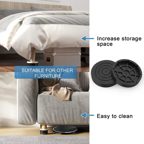 Vista 4 de SEISSO Elevadores redondos para muebles (juego de 4), elevadores de muebles resistentes de 3.7 pulgadas, elevadores de cama ajustables para sofá