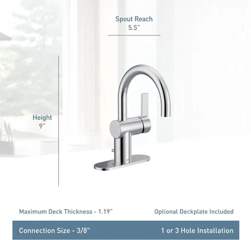 Vista 3 de Moen Cia 6221BG - Grifo de lavabo de baño con una sola manija con placa incluida, oro cepillado
