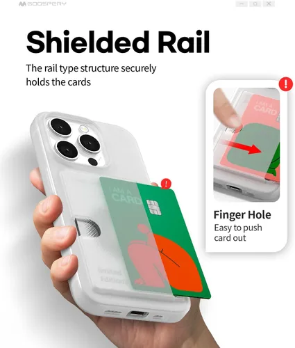 Vista 2 de GOOSPERY Rail 2 - Funda para tarjetas con tarjetero compatible con iPhone 15 Pro [silicona ligera + protección suave] Soporte para tarjetas