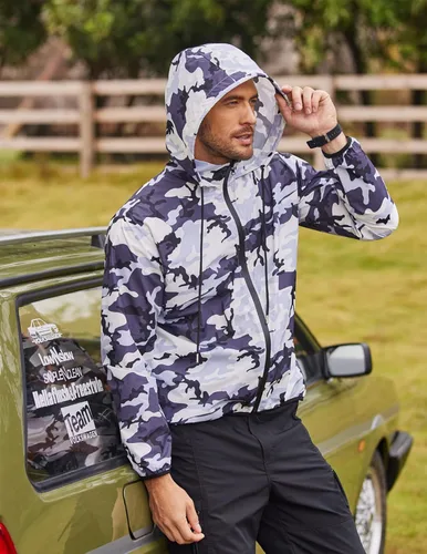 Vista 6 de COOFANDY Chaqueta impermeable para hombre, ligera, impermeable, con capucha, para correr, senderismo, ciclismo