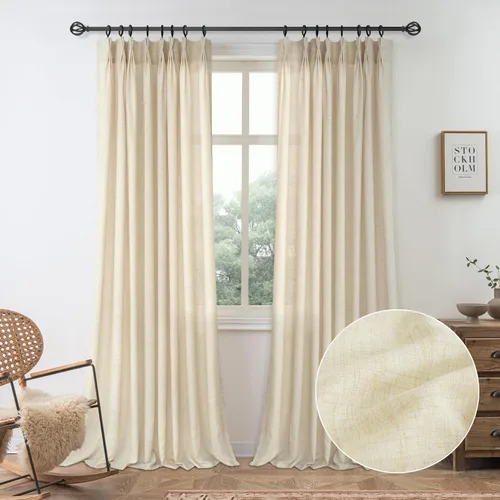 Vista 16 de DriftAway Cortinas plisadas de lino semitransparentes con textura de casa de campo sólidas y rústicas modernas para sala de estar y dormitorio, 2