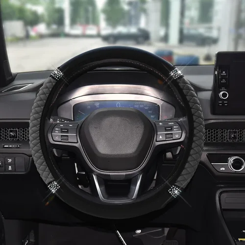 Vista 18 de Funda de Volante de Cuero Suave con Brillos, 15 Pulgadas, con Diamantes de Imitación Coloridos, Protector de Volante Elástico Automático