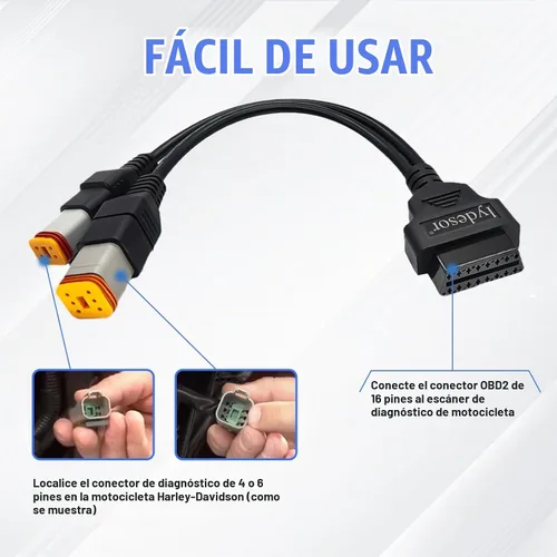 Vista 3 de Cable Obd2 para Harley 4 pines+6 pines 2 en 1 Adaptador de escáner OBD para motocicleta, conector OBD compatible con muchas herramientas