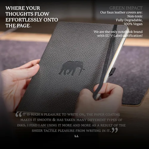 Vista 4 de Dingbats* Cuaderno de Escritura Liso Wildlife A5 - Tapa Dura de Cuero Vegano - Ideal para Trabajo, Viajes - Bolsillo, Cierre Elástico y Marcapáginas