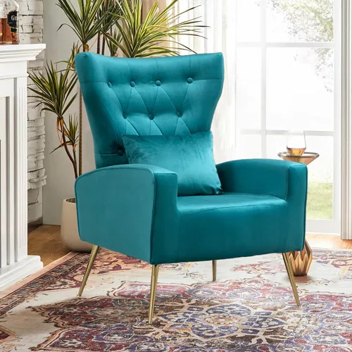 Vista 37 de Silla decorativa de terciopelo con respaldo abatible y cojín lumbar, sillón moderno para sala de estar/dormitorio, silla lateral de recepción