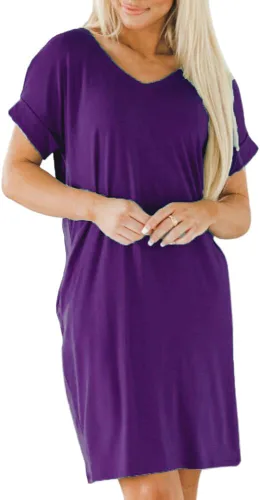 Vista 5 de Ecolley Vestidos casuales de verano sueltos para mujer con bolsillos, cuello en V, vaporoso, vestido de playa, manga con puños, cómodo