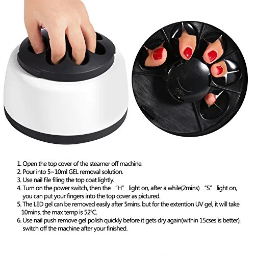 Vista 8 de Vaporizador removedor de uñas, máquina de eliminación de esmalte de gel rápido de 36 W, 6.61 x 6.73 x 4.53 pulgadas, vaporizador de eliminación