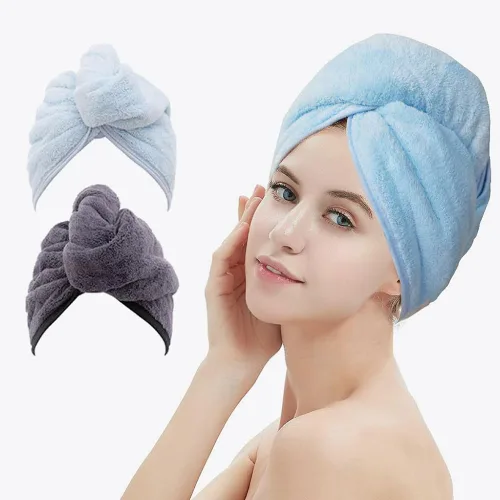 Vista 19 de M-bestl Paquete de 2 toallas de microfibra para el cabello, toalla de secado de cabello con diseño de botón, toalla para la cabeza para secar