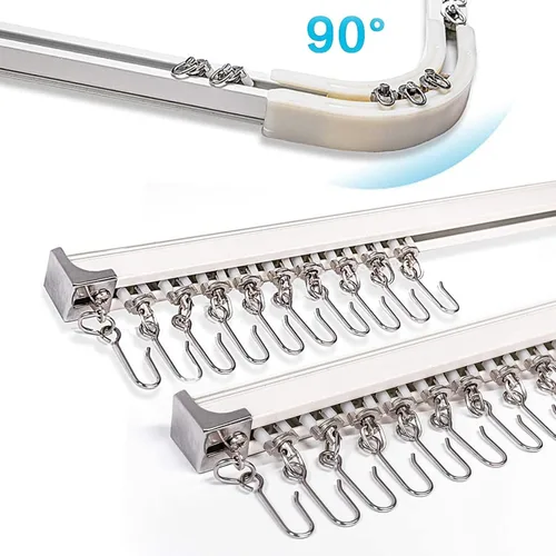 Vista 10 de Riel de cortina de aluminio mejorado de 3.6 pies, se puede utilizar como barra de extensión, soporte de techo o pared, sala de estar o ventanas