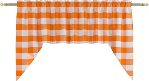 Vista 229 de Cenefas de cortina para ventana de 16 pulgadas de largo, 2 paneles de cuadros búfalo, cortinas pequeñas con bolsillo para barra, estilo clásico