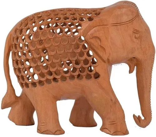 Vista 2 de Purpledip Jali de madera tallado elefante Showpiece: regalo indio/recuerdo (10715)