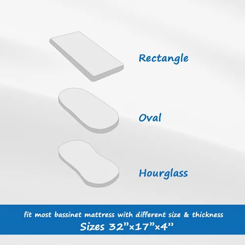 Vista 5 de Funda de colchón de moisés para colchón de reloj de arena/moisés ovalado, protector de colchón impermeable acolchado para moisés (32 x 17 pulgadas)