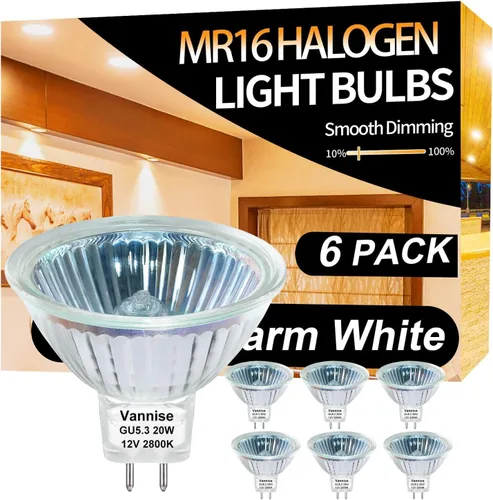 Vista 9 de Bombilla MR16 de 20 W, alta salida 300LM MR16 bombilla halógena 20 W 12 V blanco cálido 2800 K, base halógena MR16 GU5.3, MR16 regulable