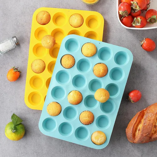 Vista 5 de VRUIFA 2 piezas de molde para magdalenas mini de silicona, molde antiadherente para mini magdalenas de 24 tazas para hornear, libre de BPA y apto