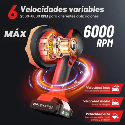 Vista 3 de Kit de pulidora de búfer de coche inalámbrica con 2 baterías de 2000mAh 21V, kit de pulidora y encerada de búfer de 6 pulgadas para coche con 6