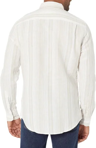 Vista 3 de Tienda Essentials Camisa de algodón de lino de manga larga ajustada para hombre