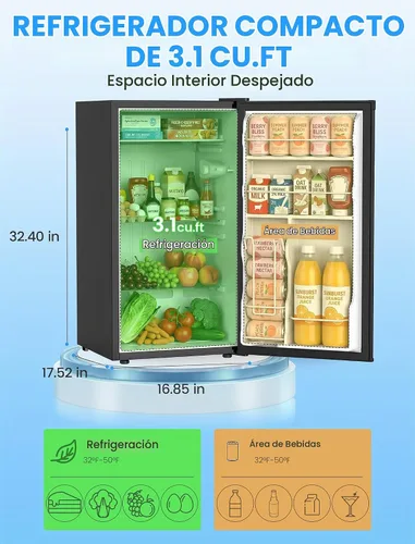 Vista 2 de COWSAR Mini refrigerador de 3.1 pies cúbicos, refrigerador compacto de tamaño dormitorio con puerta individual reversible, termostato ajustable Negro