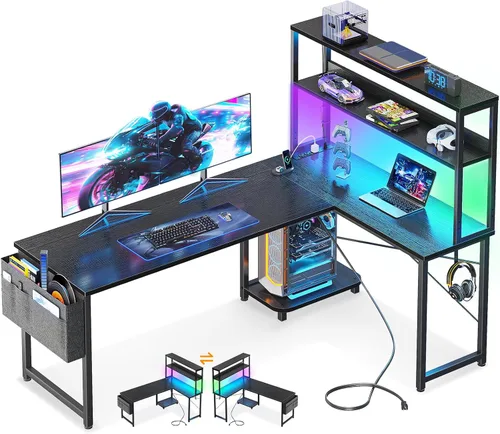 Vista 10 de Casaottima Escritorio para juegos en forma de L con gabinete, toma