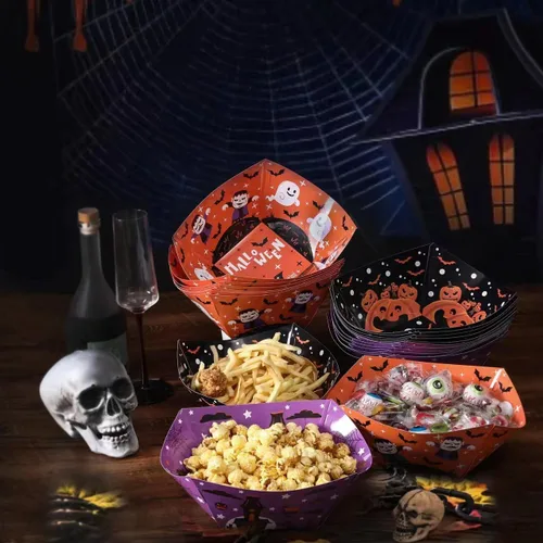 Vista 5 de 24 bandejas de papel de Halloween para alimentos, barcos de papel de Halloween, cuencos de papel de Halloween, bandejas de servir desechables