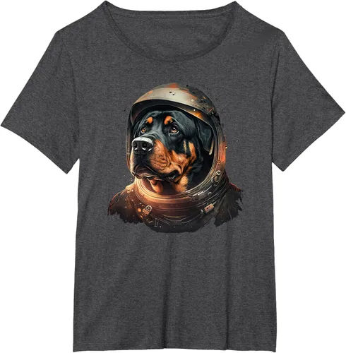 Vista 20 de Divertida camiseta Rottweiler con diseño de astronauta rottweiler en galaxia espacial, Negro