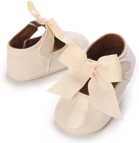 Vista 4 de LAFEGEN Zapatos planos Mary Jane para bebés y niñas con Bownot, suela suave, suela suave, piel sintética, recién nacidos, para primeros pasos