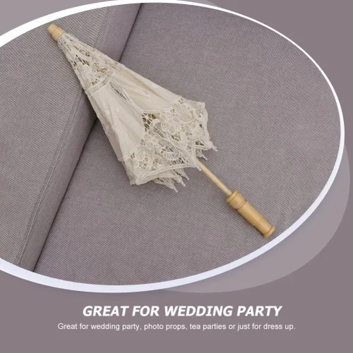 Vista 7 de Toddmomy Sombrilla de encaje, paraguas decorativo de boda, sombrilla de encaje para novia, adorno para decoración de fotos, disfraz de dama (blanco)