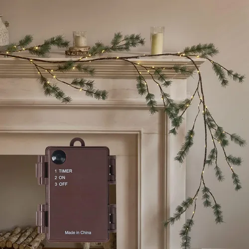 Vista 11 de Fudios Guirnalda de Abedul Iluminada con Temporizador 48 Luces LED de Hadas 6 pies Funciona con Baterías para Decoración de Repisa, Guirnalda