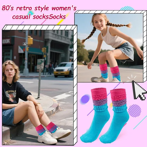 Vista 4 de Calcetines holgados de neón, trajes de los años 80 y 90 para mujer, suaves y extra largos, calentadores de pierna alta, perfectos para fiestas