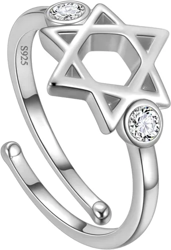 Vista 27 de Jewmon Anillo de plata de ley con estrella de David para mujer – Anillo ajustable Magen David – Amuleto Wicca – Regalos judíos