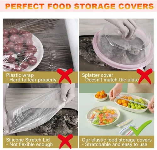 Vista 4 de 200 fundas elásticas de plástico reutilizables para tazones, fundas de almacenamiento de alimentos con fundas elásticas para tazones para sobras