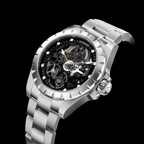 Vista 4 de BODERRY Reloj mecánico automático de titanio para hombre, reloj mecánico automático de esqueleto para hombre, 72H, reserva de potencia, 5ATM