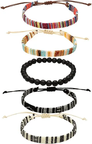 Vista 8 de Conjunto de pulseras de playa para hombres y mujeres, pulseras para hombres, pulseras bohemias hechas a mano, pulseras envolventes de joyería