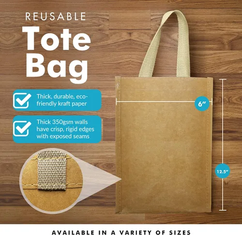 Vista 3 de Simply Green Solutions - Bolsas de papel kraft reutilizables, bolsas de papel marrón lavables, para usar como bolsas de compras, bolsas