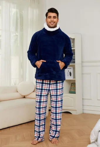 Vista 4 de U2SKIIN Pijamas a juego para parejas, juego de pijamas de felpa ultra suave, pijamas de felpa para invierno, ropa de dormir acogedora y cálida