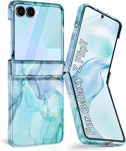 Vista 32 de Btscase Funda para Samsung Galaxy Z Flip 6, protector de pantalla frontal integrado, patrón de mármol dorado con purpurina de policarbonato duro