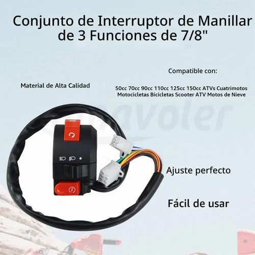 Vista 3 de Ensamblaje de Interruptor de Manillar de 3 Funciones de 7/8" Piezas de Reemplazo del Mercado de Repuestos Reemplazo para 50cc 70cc 90cc 110cc 125cc