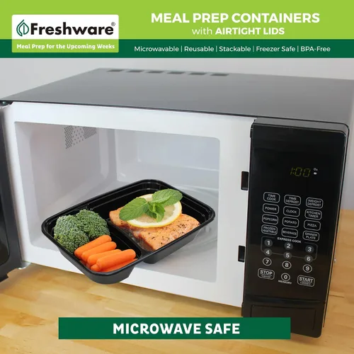 Vista 6 de Freshware Contenedores de preparación de comidas [paquete de 50] 2 compartimentos con tapas, contenedores de almacenamiento de alimentos, caja