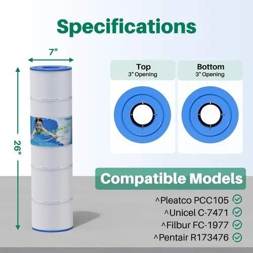 Vista 2 de Filtro para piscina CCP420 reemplaza a Pentair Clean and Clear Plus 420, PCC105-PAK4, Ultral-A6, Unicel C-7471, R173576, Filbur FC-1977, 817-0106