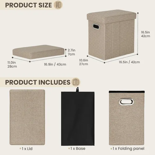 Vista 3 de COSYLAND Otomana con almacenamiento plegable de tela, reposapiés otomano para habitación, muebles plegables pequeños y altos con asas de tapa, 16.5