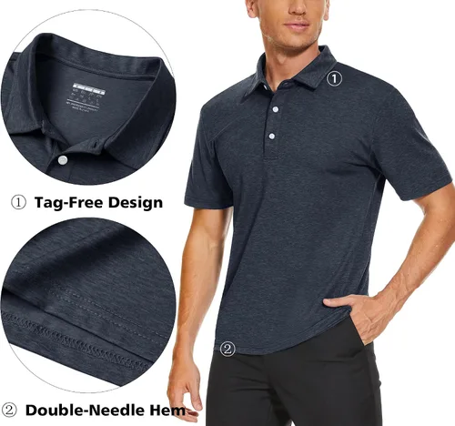 Vista 4 de MAGCOMSEN Polo de manga corta para hombre, camisas de golf para hombre, 3 botones, absorbe la humedad, camiseta atlética casual con cuello